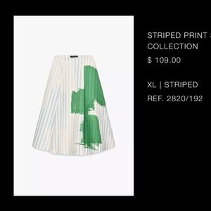 Zara Green and White Striped Midi Skirt